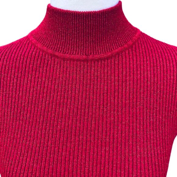 Laura Scott Sleeveless Mock Turtleneck Red with Sparkles, Holiday, size Large - Picture 2 of 8